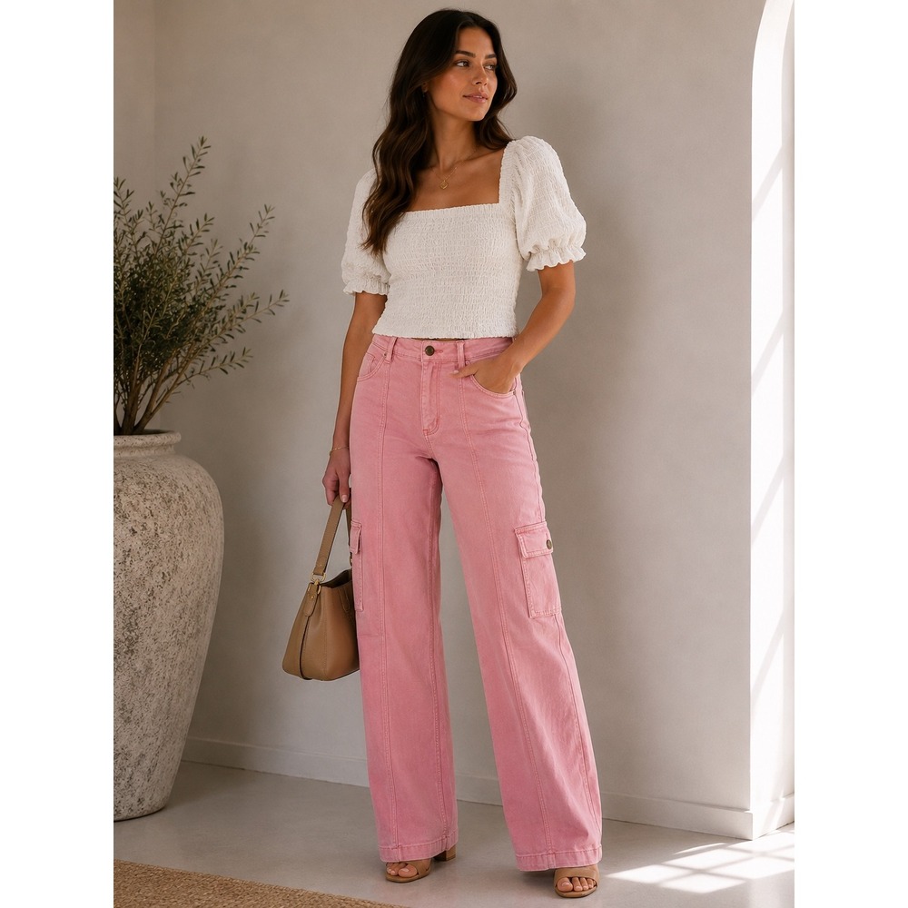 Judy Blue Pink Garment Dyed High Rise Cargo Straight Leg Pants‎ 1/25